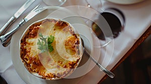 Golden Baked Lasagna in Casserole Dish Close-Up