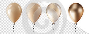 Golden Balloon set isolated on transparent background. Vector 3d realistic gold festive helium balloons template for