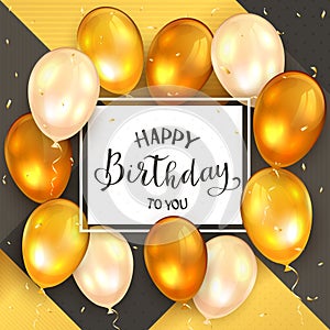 Golden Balloons and Black Lettering Happy Birthday To You on White Card