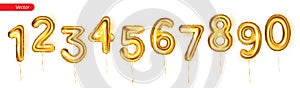 Golden balloons in the form of numbers from 0 to 9