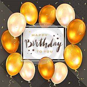 Golden Balloons and Lettering Happy Birthday To You on White Card