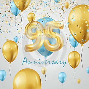 Golden balloons numbers 95 years anniversary celebration, golden and turquoise balloons and confetti. Celebration template,