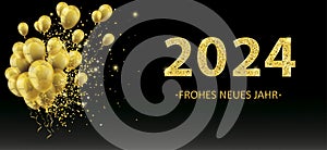 Golden Balloons Golden Particles Confetti 2024 Neues Jahr Black photo