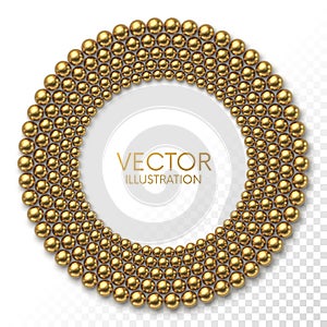 Golden balls arranged in circle frame on white background with place for your content