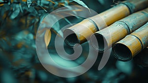 Golden Bamboo Stalks Against A Green Leafy Background