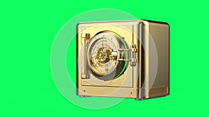 Golden bank safe or gold safe isolated on green screen video 4k
