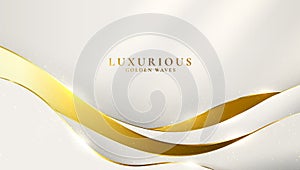 Golden banner. Luxury background. Gold and white award, premium modern waves, shine metallic texture. Motion fluid with