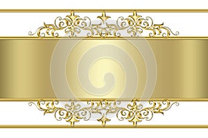 Golden banner on metallic background , ornamental baroque frame,