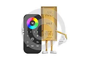 Golden Bar Cartoon Person Character Mascot with Infrared Remote Lighting Control for RGB Led Lamp or RGB Strip. 3d Rendering