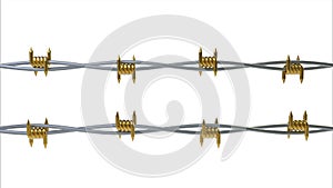 Golden barbwire isolated on white