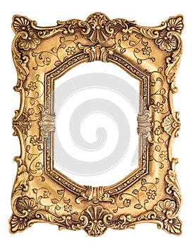 Golden baroque frame isolated on white background