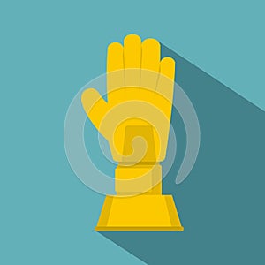 Golden baseball glove trophy icon, flat style