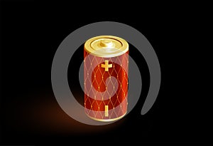 Golden battery on a blue background