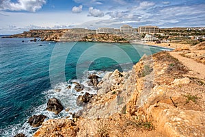 Golden Bay and beach (Ghajn Tuffieha) with turquoise, azure sea. Malta photo