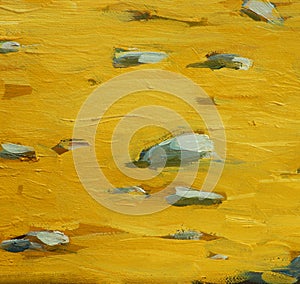 Golden beach sand on sea coast, painting
