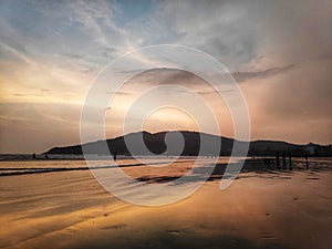 Golden  beach Sunset waves