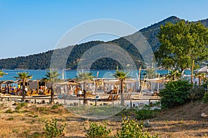 Golden beach in Thassos island, the Aegean sea, vacations, scenic destination, Thassos, Greece