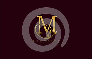 Golden Beauty Flourishes Initial Typography M Logogram