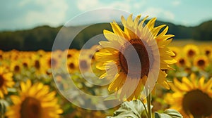 Golden Beauty: Radiant Sunflower in Vast Yellow Field