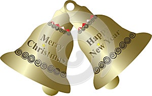 Golden Bells With Merry Christmas and Happy New Year