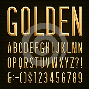 Golden Beveled Narrow Font. Vector Alphabet. photo