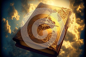 A golden Bible in the sky