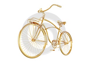 Golden Bike isolated on a white background. 3d Rendering