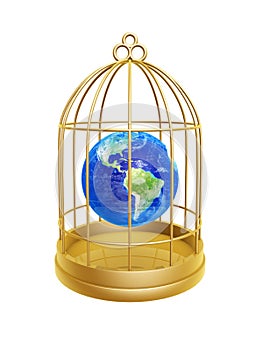Golden birdcage and earth