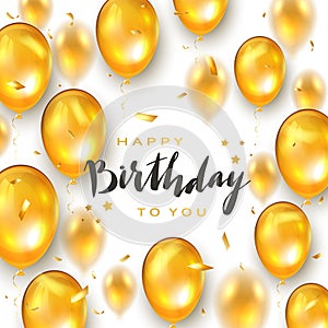 Golden Birthday Balloons on White Holiday Background