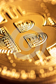 Golden bitcoin close-up