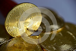 Golden bitcoin close-up. cryptocurrency coin