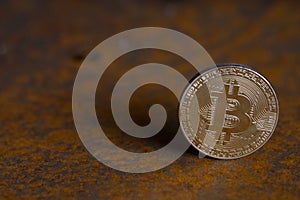 Golden bitcoin coin close-up