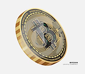 Golden Bitcoin coin or crypto currency coin and there is a trading number of the exchange trading board on the letter B