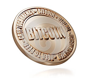 Golden bitcoin coin isolated on white background