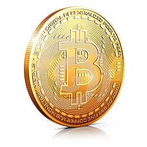 Golden bitcoin coin isolated on white background