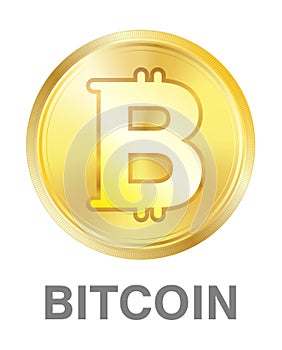 Golden bitcoin coin logo on a white background