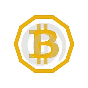 Golden bitcoin coin symbol. Crypto currency golden coin bitcoin icon isolated on white background. Flat vector