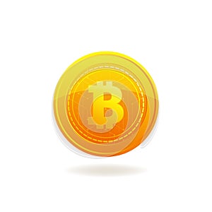 Golden Bitcoin. Crypto currency blockchain coin. Bitcoin symbol isolated on white background.