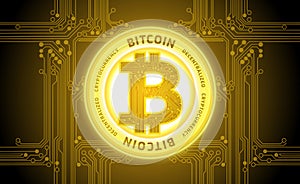 Golden bitcoin cryptocurrency abstract background vector