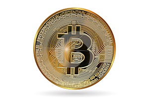 Golden bitcoin. Cryptocurrency. Digital currency. Isolated on a white background.