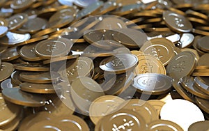 Golden Bitcoin cryptography digital currency coins.