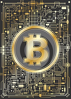 Golden bitcoin digital currency background