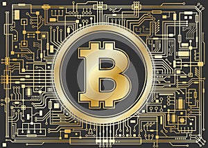 Golden bitcoin digital currency background