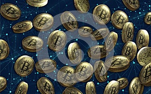 Golden bitcoin digital currency background