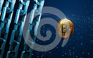 Golden bitcoin digital currency background