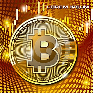 Golden bitcoin digital currency. Banner.