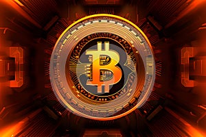 Golden bitcoin digital currency, futuristic digital money