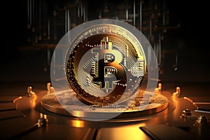 Golden bitcoin digital currency, futuristic digital money