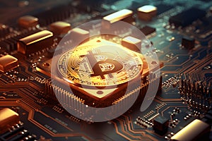 Golden bitcoin, digital currency, futuristic digital money