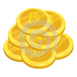 Golden bitcoin digital currency. A stack of coins bitcoin. Gold stack of bitcoins cryptocurrency coins. Mining. Vector